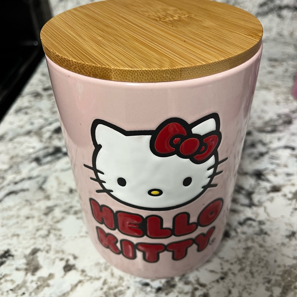 Hello Kitty Pink Ceramic Canister with Bamboo Lid